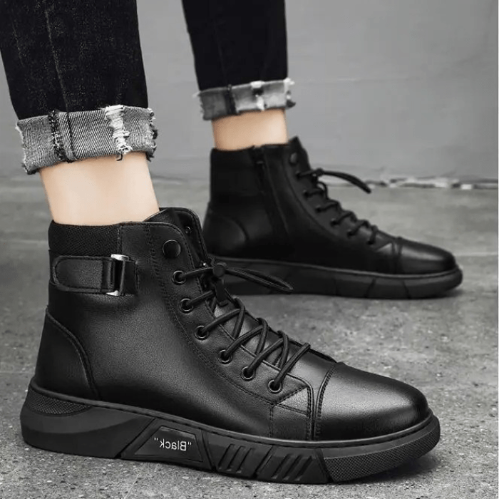 BOTTES EN CUIR NOIR HOMME