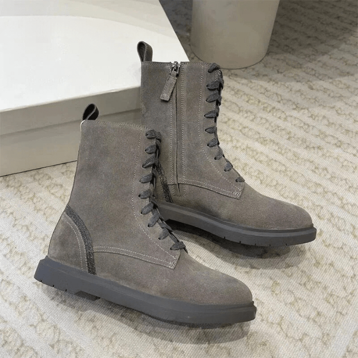 BOTTES FEMME À LACETS EN DAIM