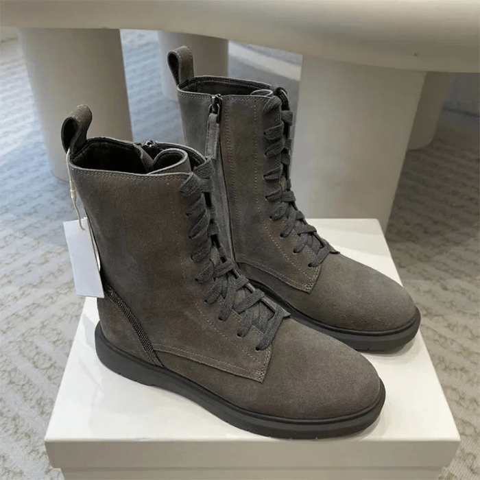 BOTTES FEMME À LACETS EN DAIM GRIS / 35