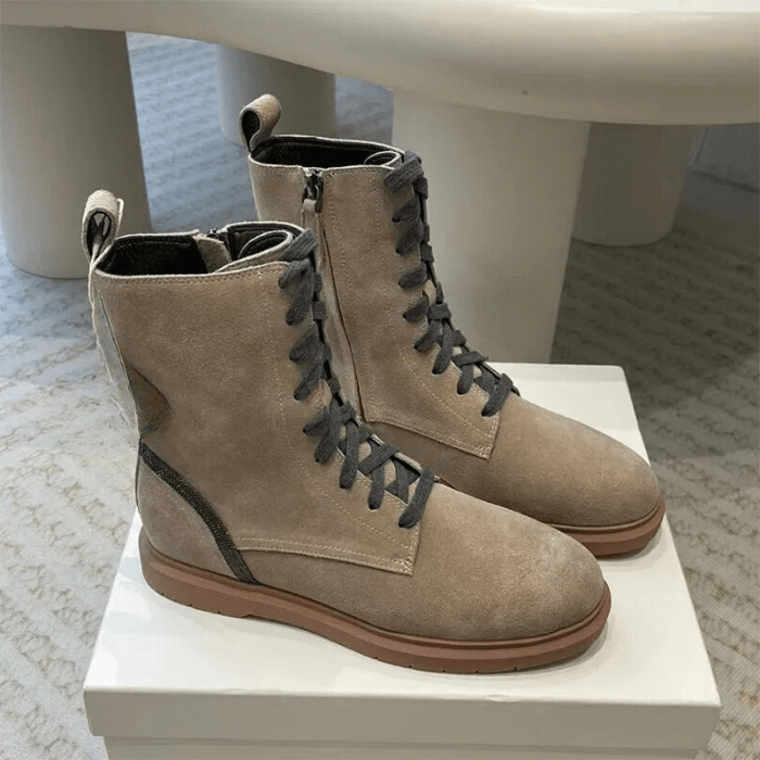 BOTTES FEMME À LACETS EN DAIM MARRON / 35