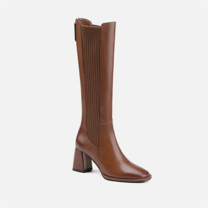 BOTTES HAUTES FEMME À TALON CARRÉ MARRON / 35