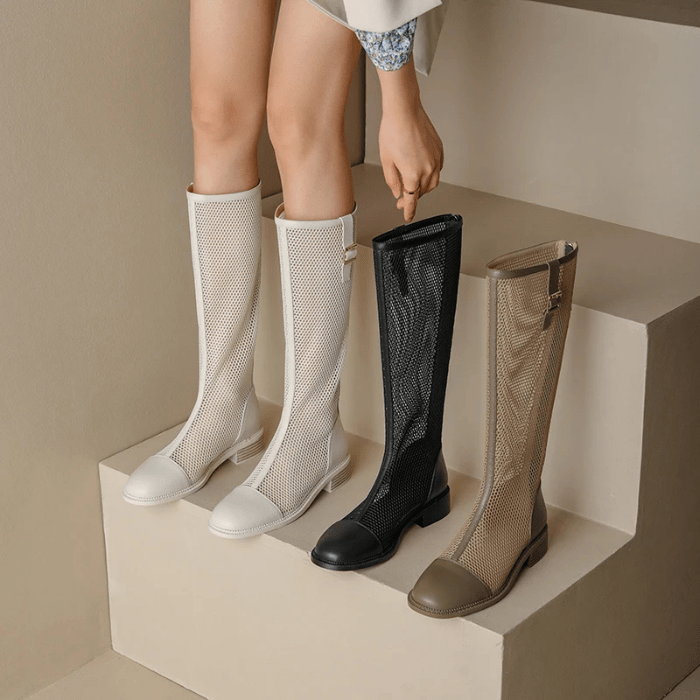 BOTTES HAUTES FEMME EN CUIR PERFORÉ