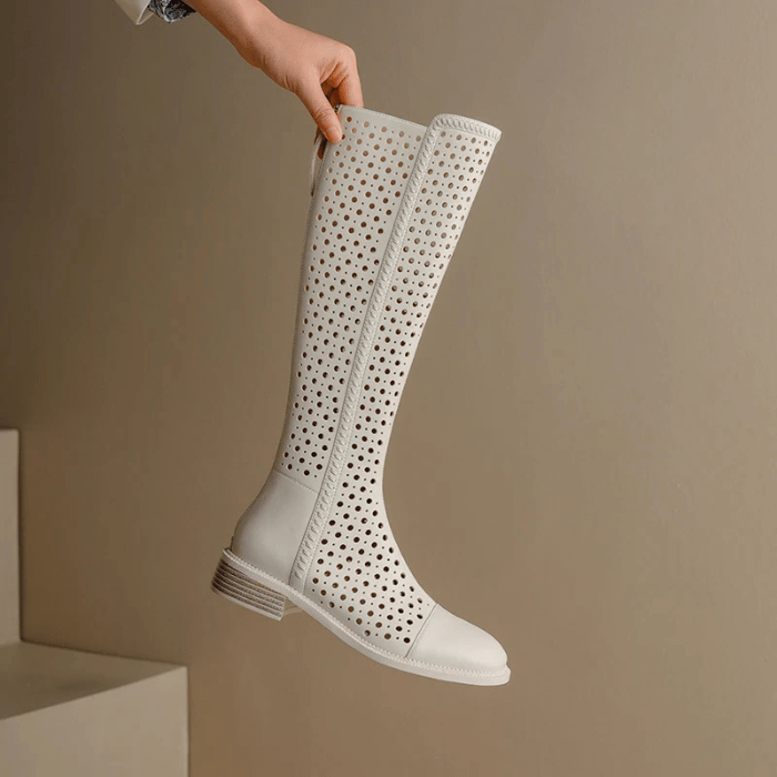 BOTTES HAUTES FEMME RESPIRANTES EN CUIR BLANC / 33