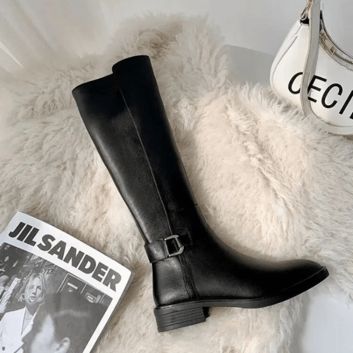 BOTTES HAUTES NOIRES FEMME EN CUIR NOIR / 35