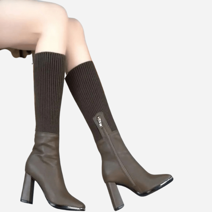 BOTTES MI-MOLLET FEMME À TALONS GRIS / 34