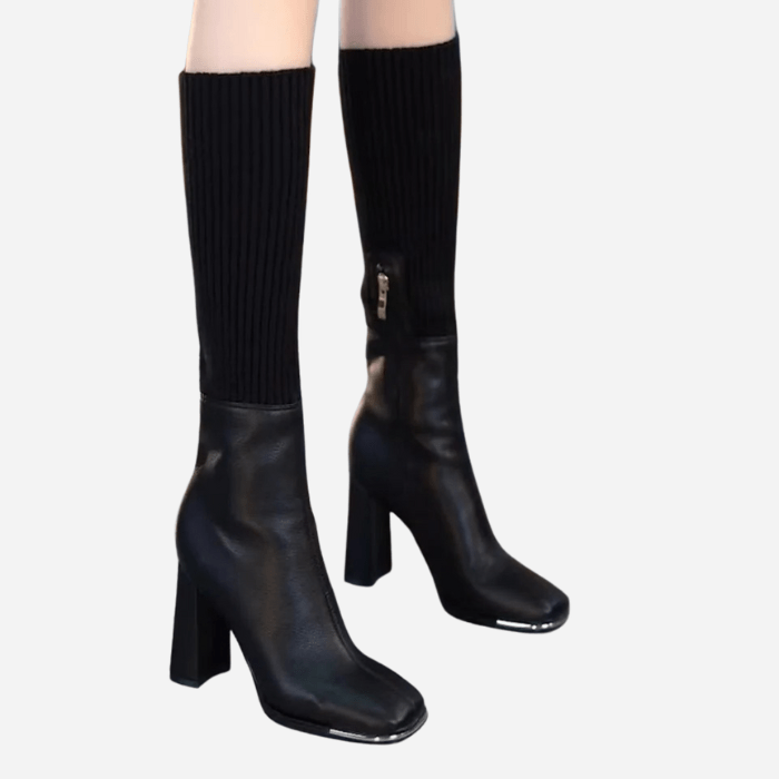 BOTTES MI-MOLLET FEMME À TALONS NOIR / 34