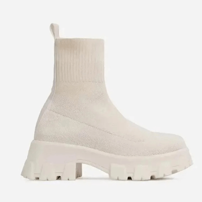 BOTTINES CHAUSSETTES À SEMELLE CRANTÉE BEIGE / 35