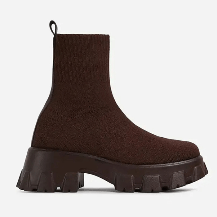 BOTTINES CHAUSSETTES À SEMELLE CRANTÉE MARRON / 35