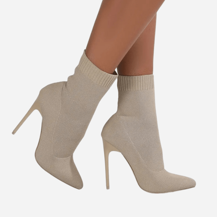 BOTTINES CHAUSSETTES À TALON AIGUILLE BEIGE / 36