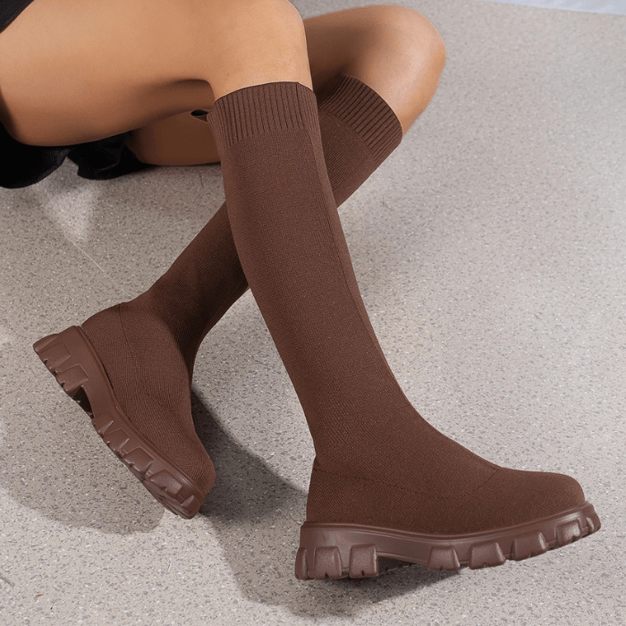 BOTTINES CHAUSSETTES HAUTES MARRON / 36