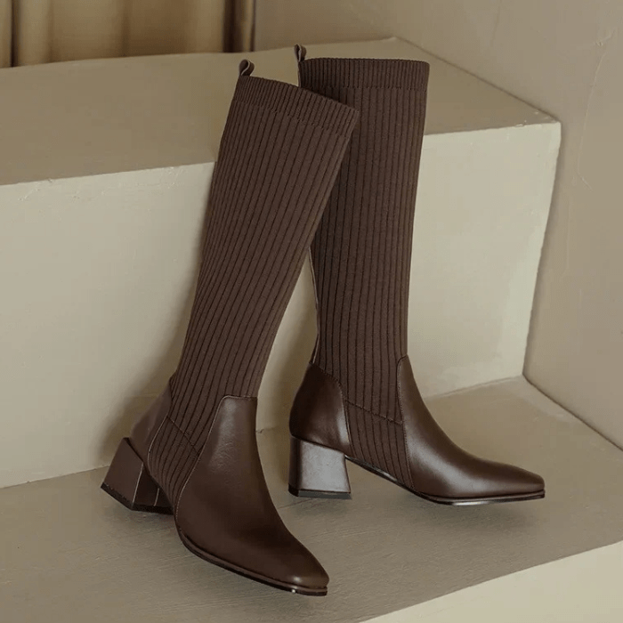 BOTTINES CHAUSSETTES MI-MOLLET MARRON / 35