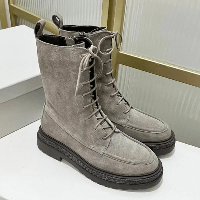 BOTTINES COURTES FEMME À LACETS EN DAIM GRIS / 35