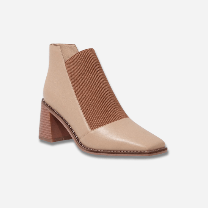 BOTTINES FEMME À TALON - EMPEIGNE ELASTIQUE ABRICOT / 35