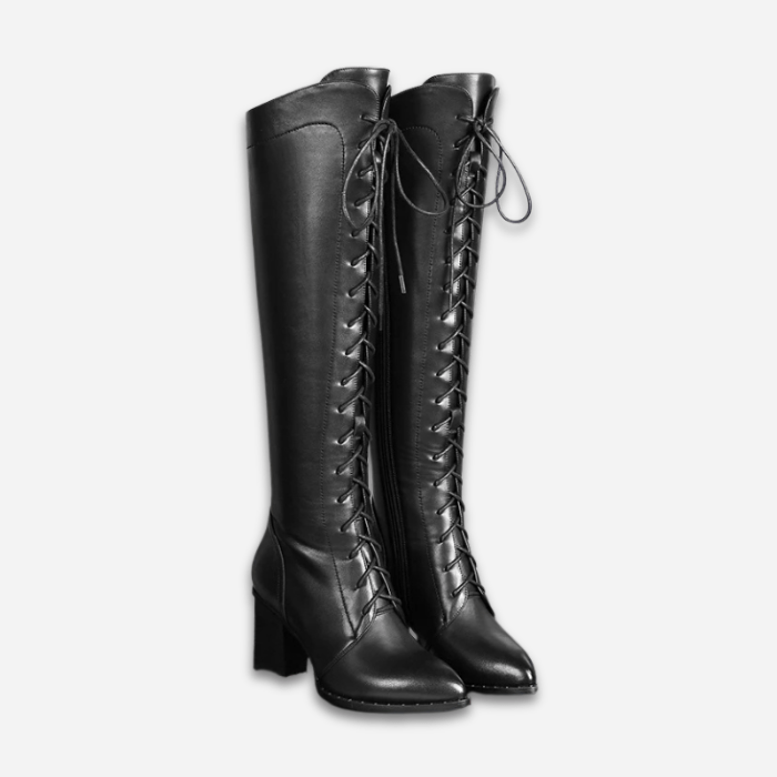 BOTTINES HAUTES FEMME À LACETS AVEC TALON HAUT NOIR / 34