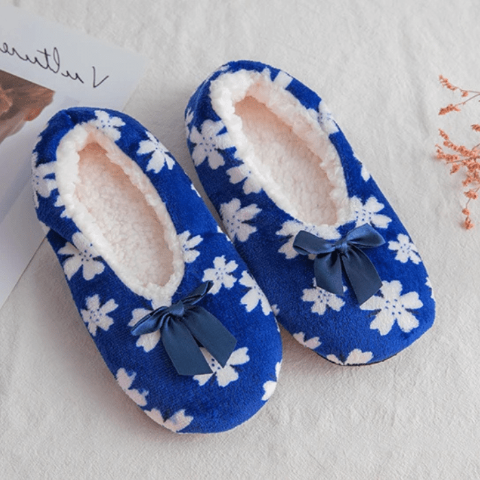 CHAUSSONS BALLERINES FEMME FLEURIS BLEU / 37-39