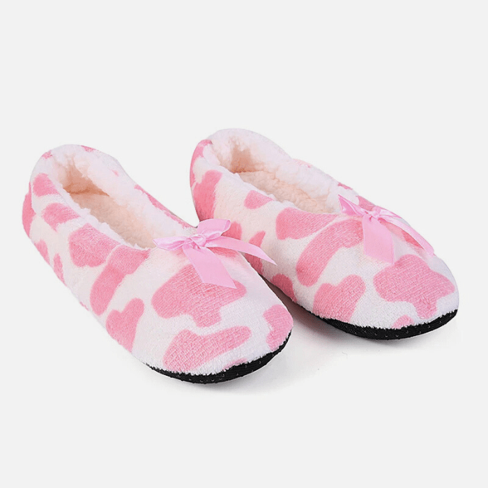 CHAUSSONS BALLERINES FEMME MOTIF FLOCONS ROSE / 36-38