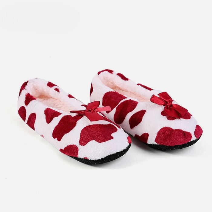 CHAUSSONS BALLERINES FEMME MOTIF FLOCONS ROUGE / 36-38