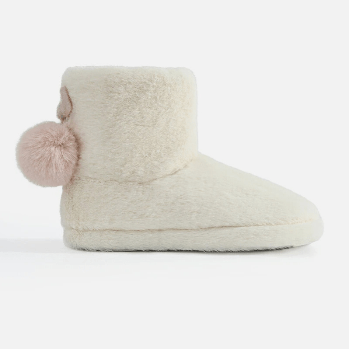 CHAUSSONS BOTTINES AVEC POMPONS À L'ARRIÈRE BLANC / 36