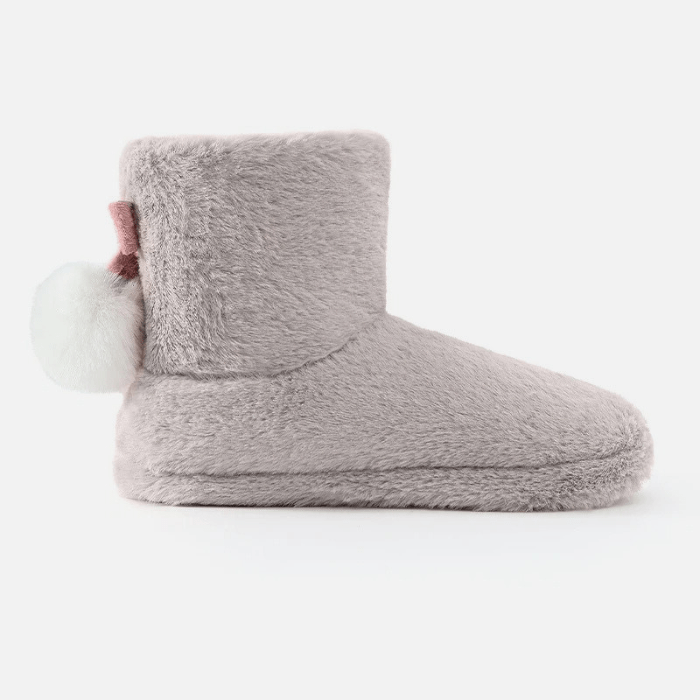 CHAUSSONS BOTTINES AVEC POMPONS À L'ARRIÈRE GRIS / 36