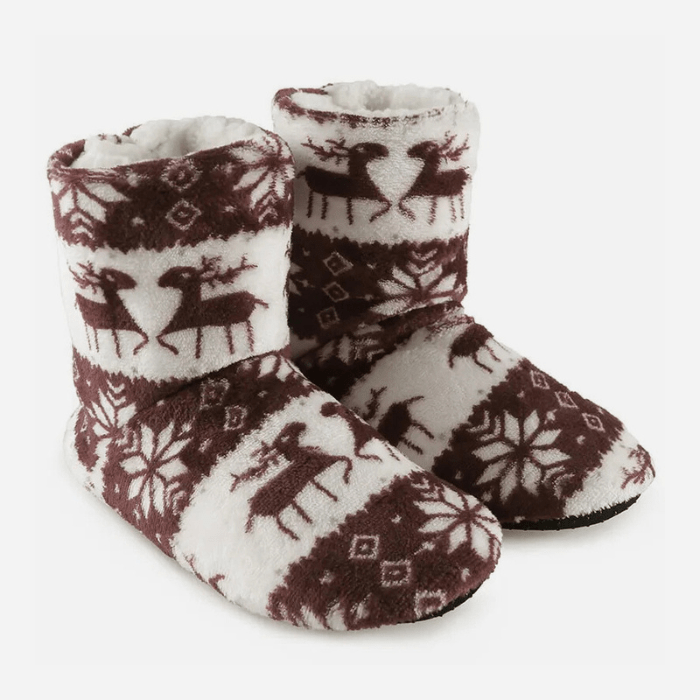 CHAUSSONS BOTTINES FEMME DE NOËL FOURRÉS MARRON / 36-38 (25cm)