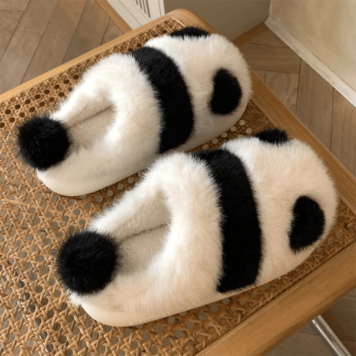 CHAUSSONS CHAUDS RIGOLOS PANDA BLANC-NOIR / 36-37