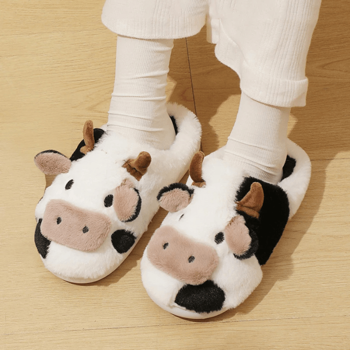 CHAUSSONS CHAUDS RIGOLOS VACHE NOIR / 36-37