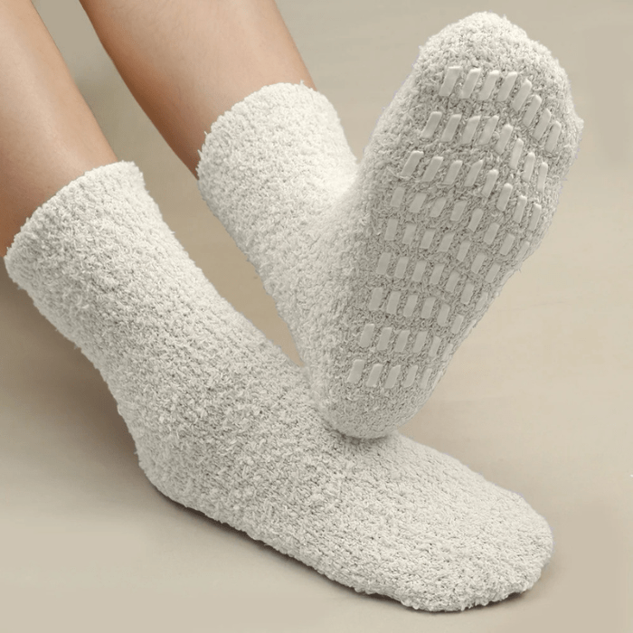 CHAUSSONS CHAUSSETTES FEMME ANTIDÉRAPANTS BLANC