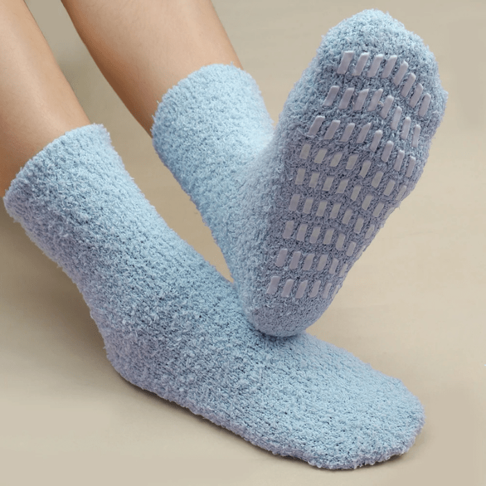 CHAUSSONS CHAUSSETTES FEMME ANTIDÉRAPANTS BLEU