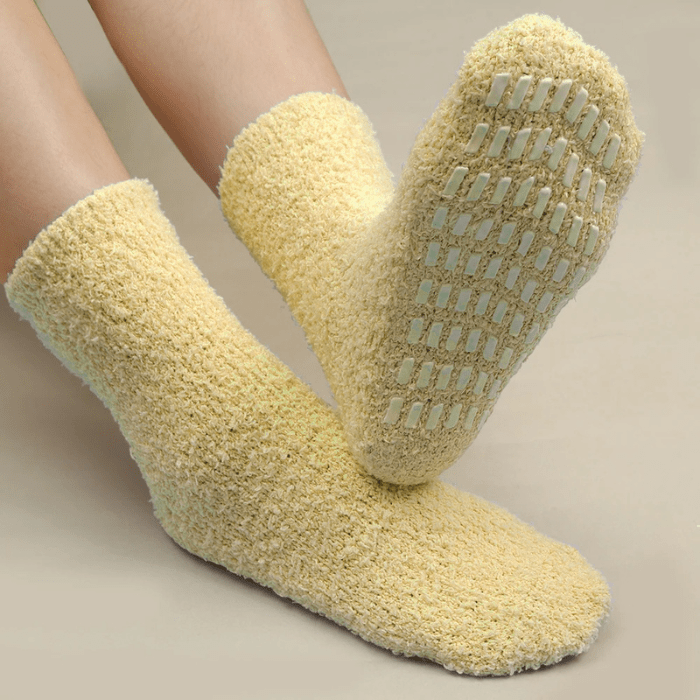 CHAUSSONS CHAUSSETTES FEMME ANTIDÉRAPANTS JAUNE