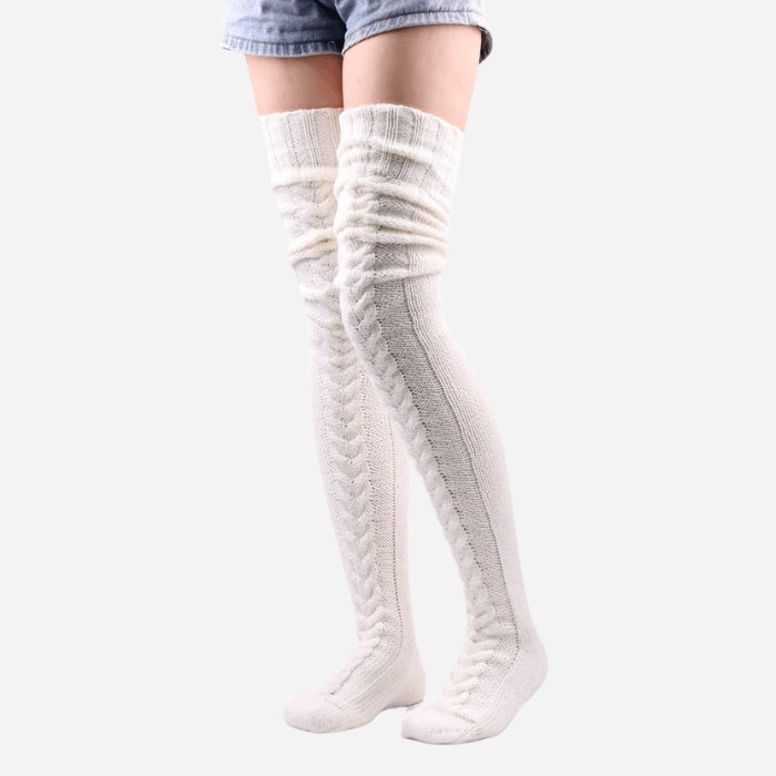 CHAUSSONS CHAUSSETTES FEMME HAUTS EN LAINE BLANC / 85 cm