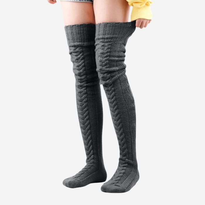 CHAUSSONS CHAUSSETTES FEMME HAUTS EN LAINE GRIS / 85 cm