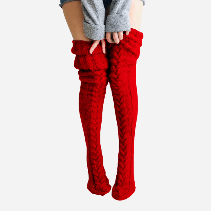 CHAUSSONS CHAUSSETTES FEMME HAUTS EN LAINE ROUGE / 85 cm