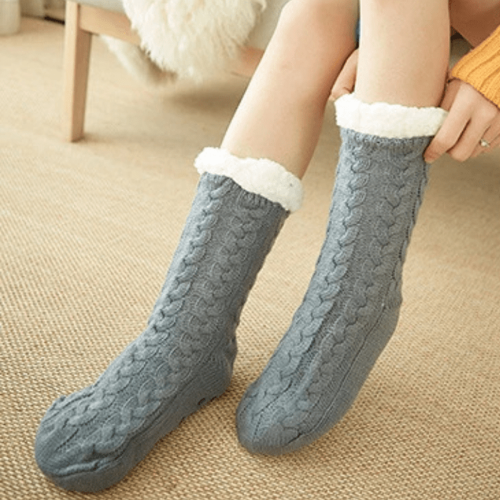 CHAUSSONS CHAUSSETTES FEMME HAUTS GRIS / 35-42