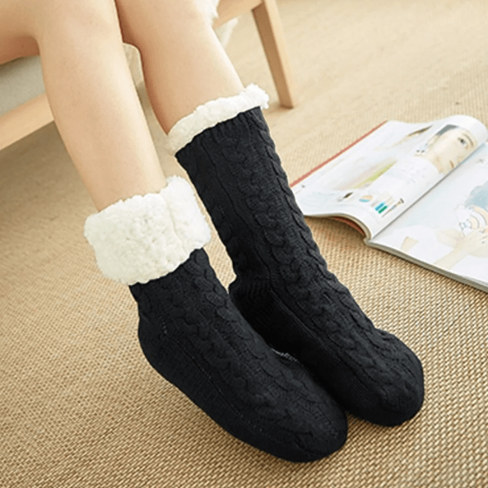 CHAUSSONS CHAUSSETTES FEMME HAUTS NOIR / 35-42