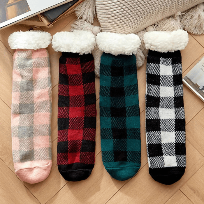 CHAUSSONS CHAUSSETTES FEMME NOËL A CARREAUX