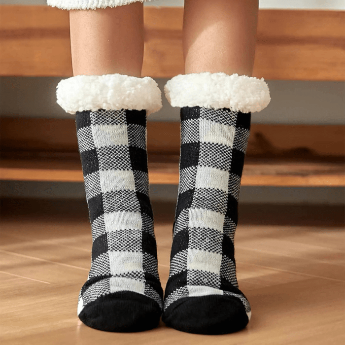 CHAUSSONS CHAUSSETTES FEMME NOËL A CARREAUX NOIR / Unique