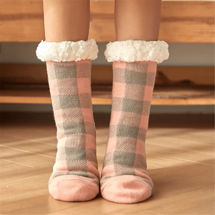 CHAUSSONS CHAUSSETTES FEMME NOËL A CARREAUX ROSE / Unique