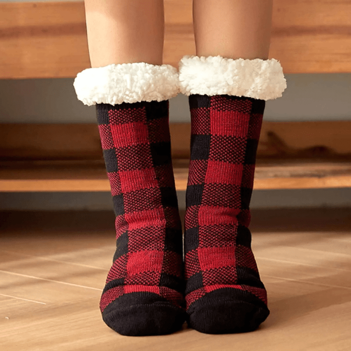 CHAUSSONS CHAUSSETTES FEMME NOËL A CARREAUX ROUGE / Unique