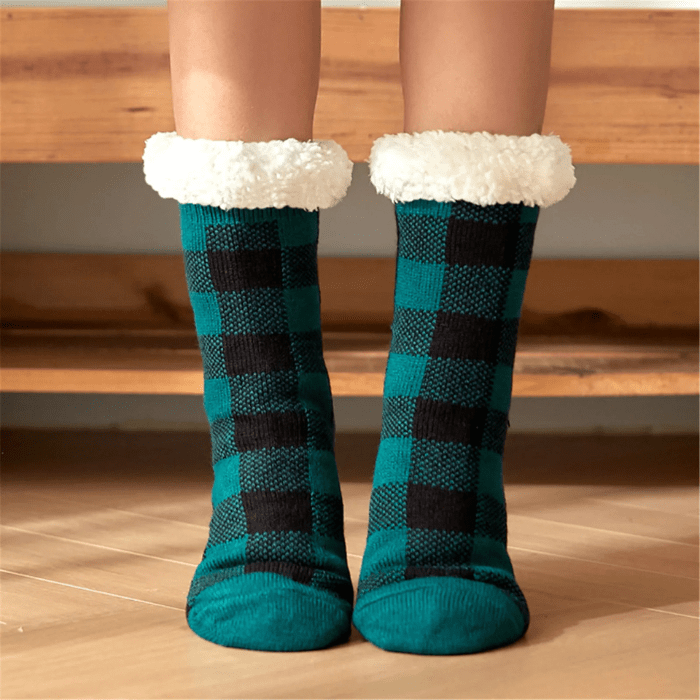 CHAUSSONS CHAUSSETTES FEMME NOËL A CARREAUX VERT / Unique