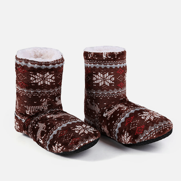 CHAUSSONS CHAUSSETTES FEMME NOËL ANTIDÉRAPANTS MARRON / 38-40