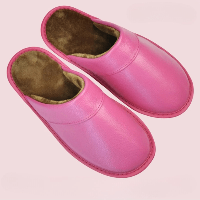 CHAUSSONS EN CUIR FEMME ROSE / 33-34