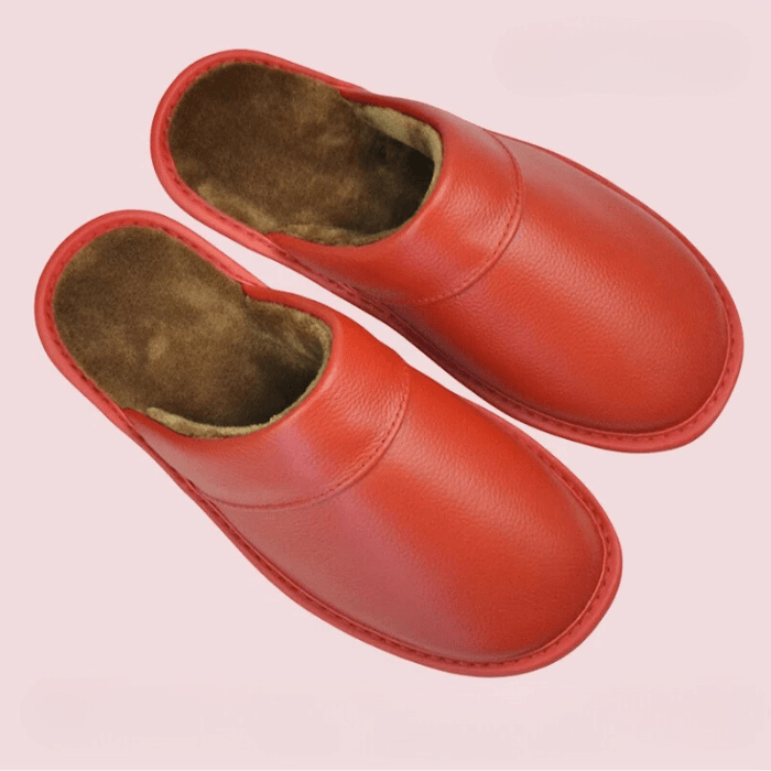 CHAUSSONS EN CUIR FEMME ROUGE / 33-34