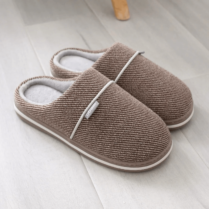 CHAUSSONS MULES CHAUDS EN COTON MARRON / 36-37