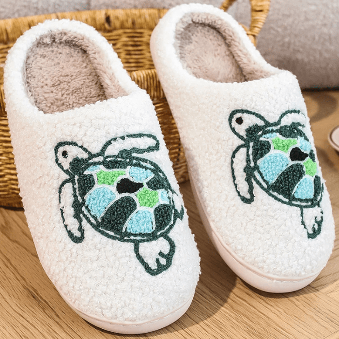 CHAUSSONS MULES CHAUDS MOTIF TORTUES BLANC / 36-37