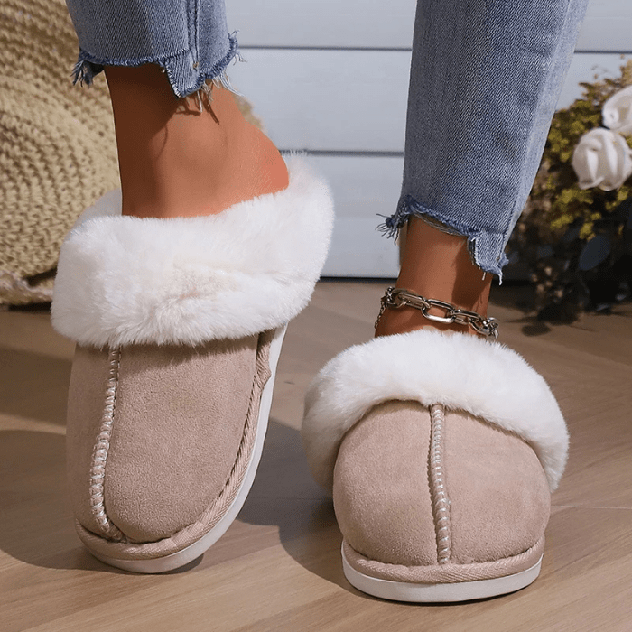 CHAUSSONS MULES EN COTON AVEC FOURRURE