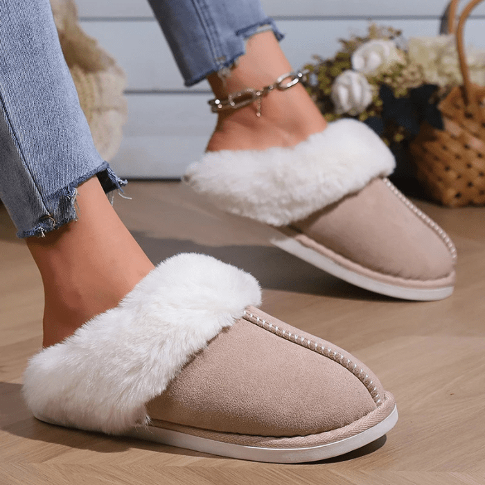 CHAUSSONS MULES EN COTON AVEC FOURRURE