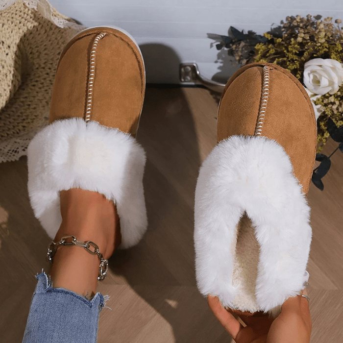 CHAUSSONS MULES EN COTON AVEC FOURRURE