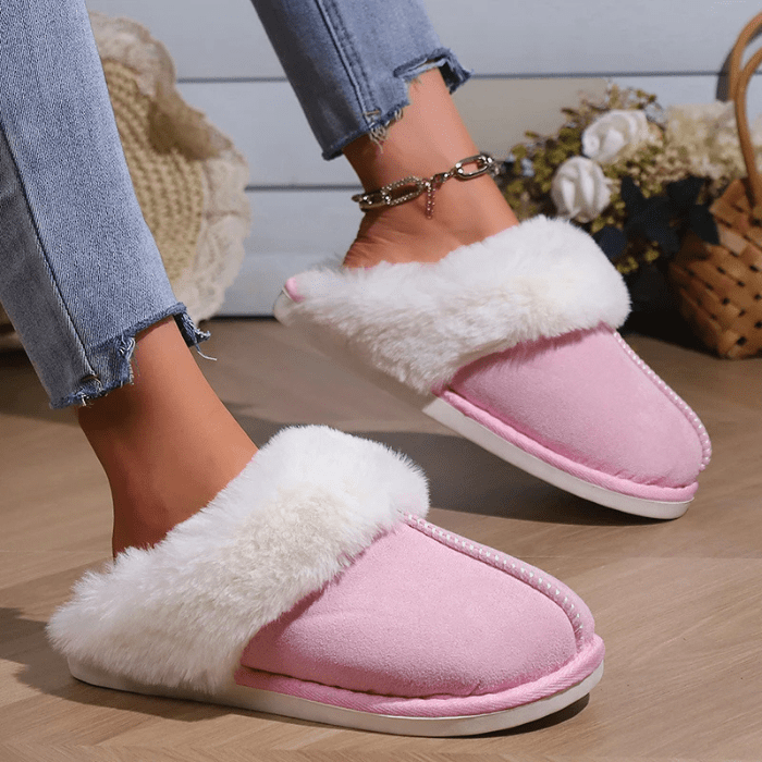 CHAUSSONS MULES EN COTON AVEC FOURRURE