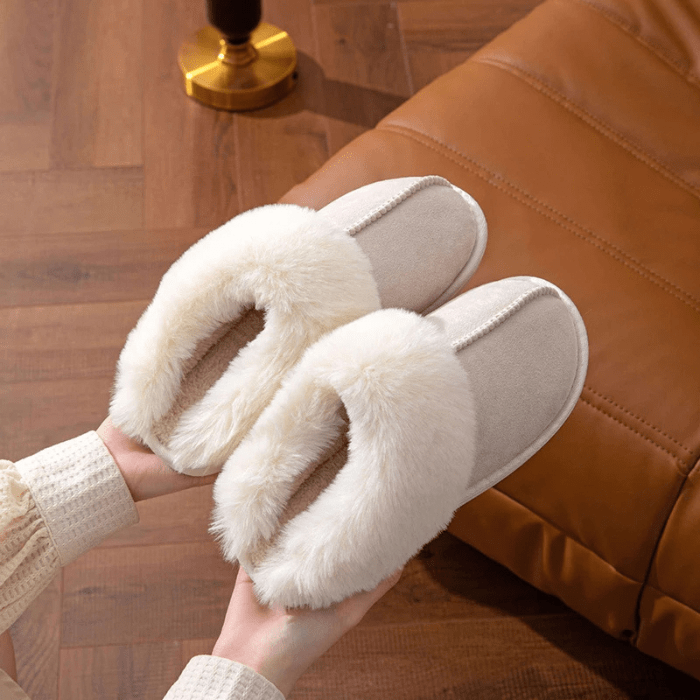 CHAUSSONS MULES EN COTON AVEC FOURRURE