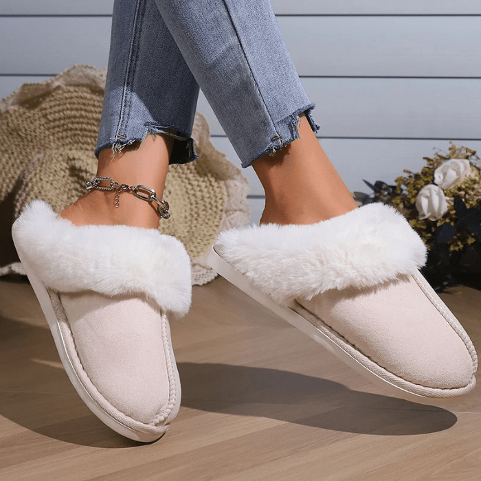 CHAUSSONS MULES EN COTON AVEC FOURRURE